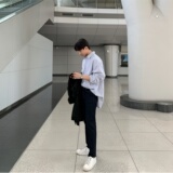 春秋条纹长袖衬衫男韩版潮流寸衫日系休闲衬衣宽松上衣XZ710-813，男装衬衫，星座710