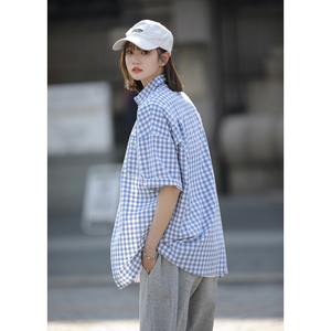 夏季防晒衬衣学院风短袖衬衫女格子衬衣中性半袖女士上衣CS08-p45图片