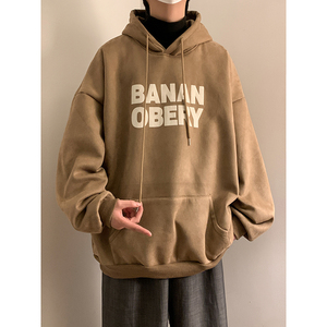 麂皮绒卫衣男春夏ins潮牌水洗宽松男生卫衣刺绣连帽外套WY06P68图片