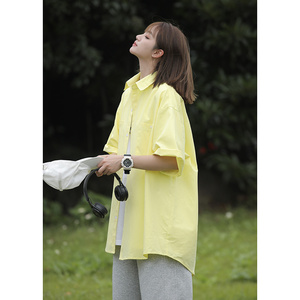 工装衬衫女夏设计高级感日系cityboy慵懒风衬衣短袖外套7002-P45图片