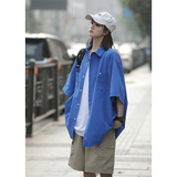 糖果色工装衬衫女夏日系cityboy慵懒风衬衣短袖上衣外套7002-P45，男装T恤，星座710