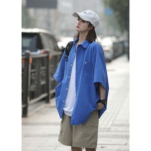 糖果色工装衬衫女夏日系cityboy慵懒风衬衣短袖上衣外套7002-P45图片