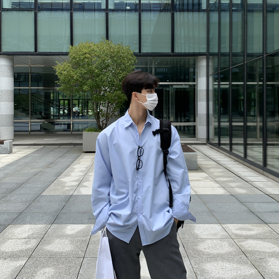 男士长袖衬衫宽松韩版高级感寸衫轻熟风休闲纯色衬衣服3403P45,男装衬衫,星座710