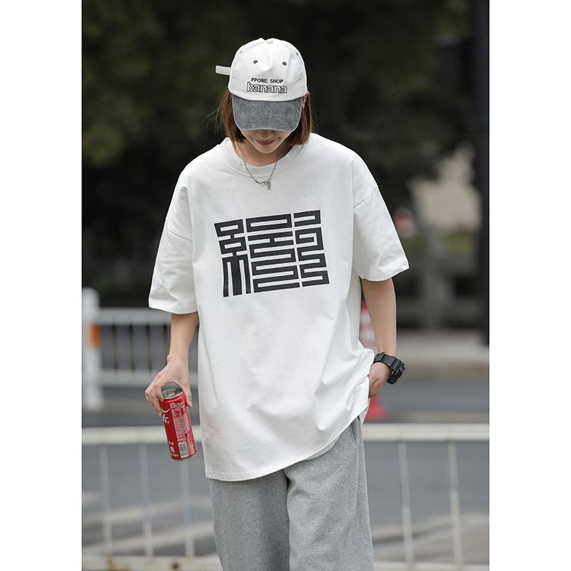 日系重磅短袖T恤女夏季复古潮牌oversize情侣半袖潮teeT03-P35,商品下架区,星座710