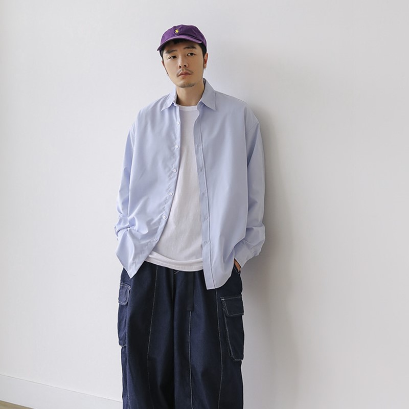 春季新款纯色长袖衬衫男韩版潮流休闲白衬衣设计感上衣3403P45特,男装衬衫,星座710