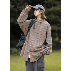 2025春装新款长袖衬衫女港风格子衬衣休闲外套7024P45图片
