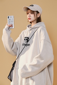 连帽卫衣女秋冬款潮牌重磅宽松oversize加绒加厚外套上衣wy04P58图片