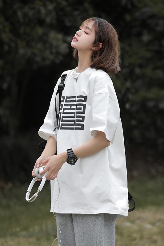 270G重磅t恤女美式复古上衣高级感印花短袖圆领宽松T03-P35,男装T恤,星座710