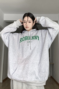 新款纯棉连帽灰色卫衣女秋冬加绒加厚宽松潮ins春秋WY03P58图片