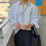 韩版宽松长袖条纹衬衣男潮流bf很仙的衬衫百搭港风上衣3405P45特，男装衬衫，星座710