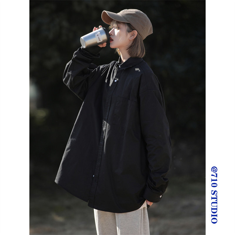 胖mm长袖衬衫女大码中性上衣宽松防晒外套纯色衬衣CS02P45,男装防晒衣,星座710