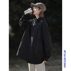胖mm长袖衬衫女大码中性上衣宽松防晒外套纯色衬衣CS02P45图片