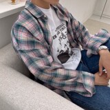 春装新款彩色格子衬衫男长袖夏季防晒薄款衬衣外套3408P45特价，男装防晒衣，星座710