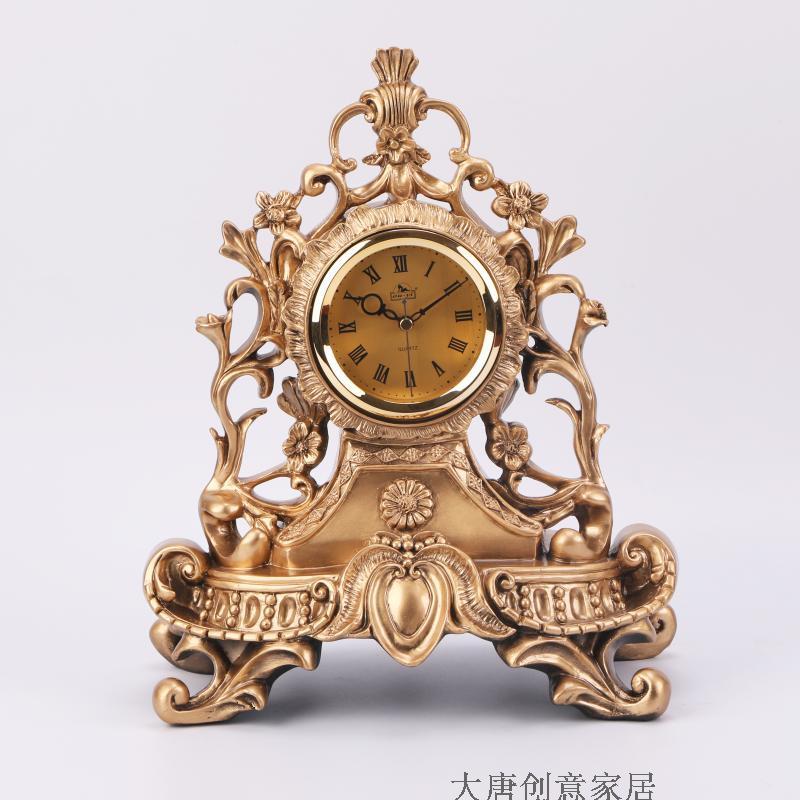 欧式台钟静音时钟创意古铜色床头