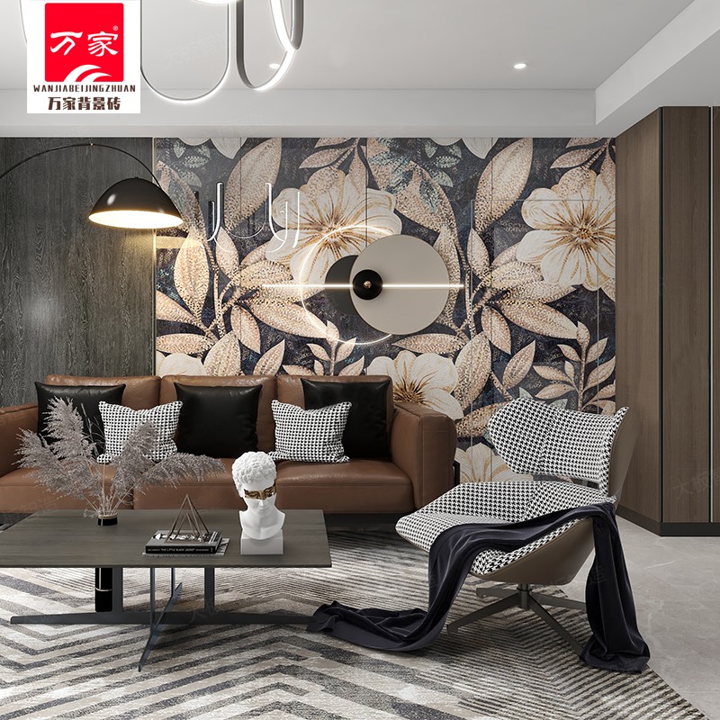 定制新款高定马赛克岩板大板艺术花砖沙发展厅卫生间淋浴背景墙砖