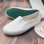 平底一脚蹬懒人工厂白鞋 套脚防静电工作布鞋 男女帆布鞋 白色劳保鞋