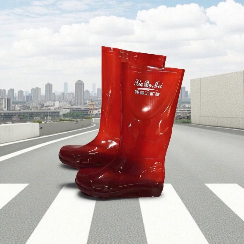 新博美红色雨鞋男款高筒雨靴女款长筒雨鞋防滑耐磨防水鞋劳保鞋