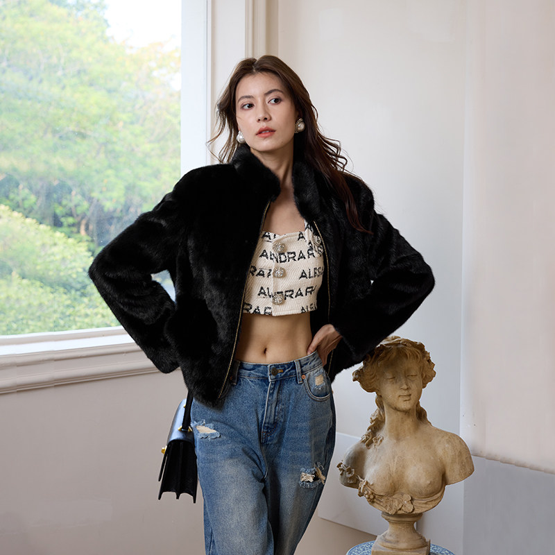 茉萱 小夜曲 进口紫标短款复古宽松立领水貂拉链款皮草外套女秋冬,女装/女士精品,皮草,淘宝优惠券,粉丝福利购,淘宝优惠卷