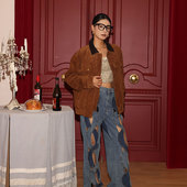 茉萱 皮夹克复古时尚 巴黎诗集 头层羊皮皮衣真皮外套翻领撞色短款