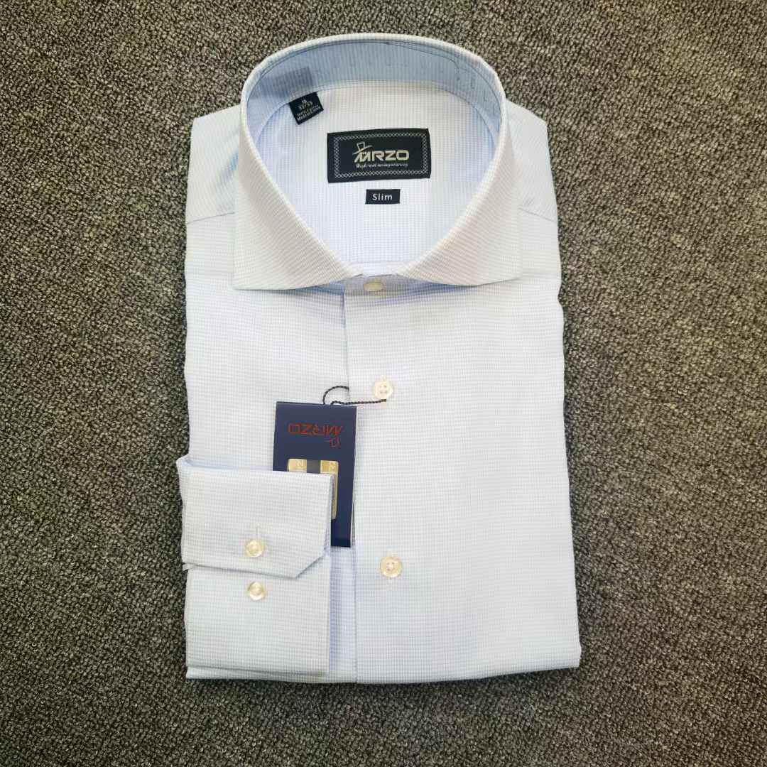 MRZO男士长袖衬衫商务休闲欧美修身版型浅蓝色温莎领应酬衬衣