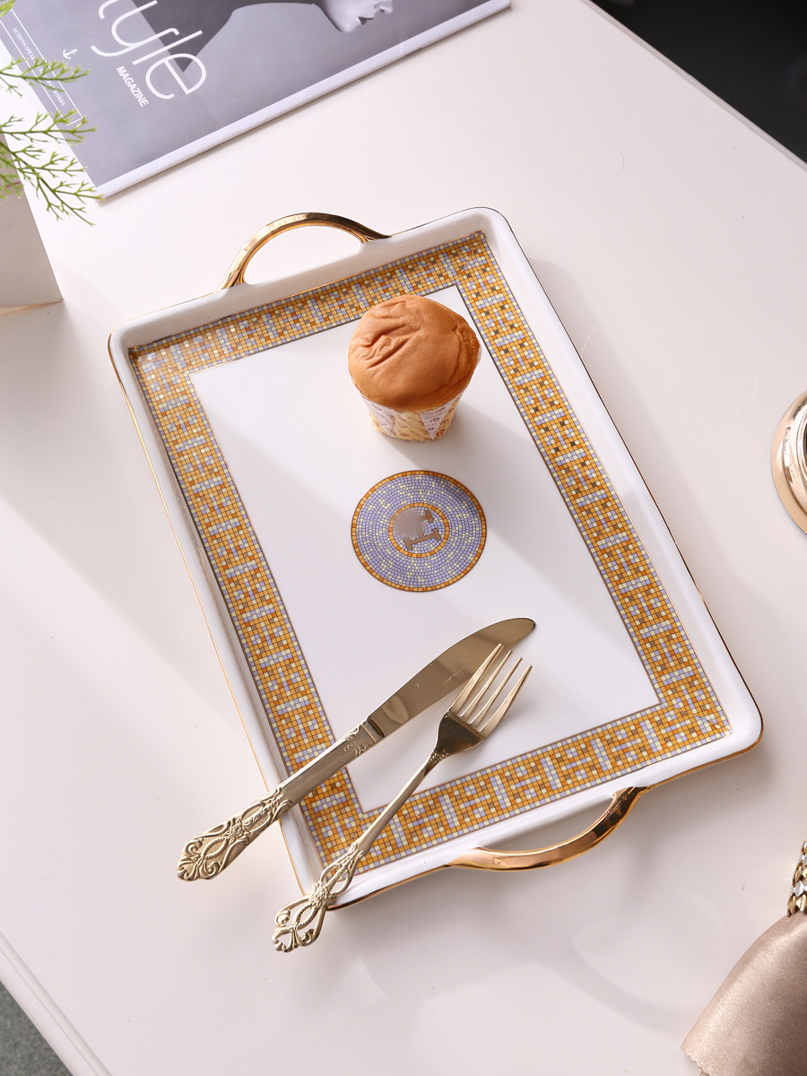 欧式陶瓷托盘长方茶盘水果盘形欧式茶具茶壶会所托盘水杯盘收纳盘,餐饮具,盘,淘宝优惠券,粉丝福利购,淘宝优惠卷