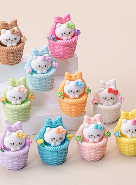 可爱小猫花篮diy饰品微景观造景