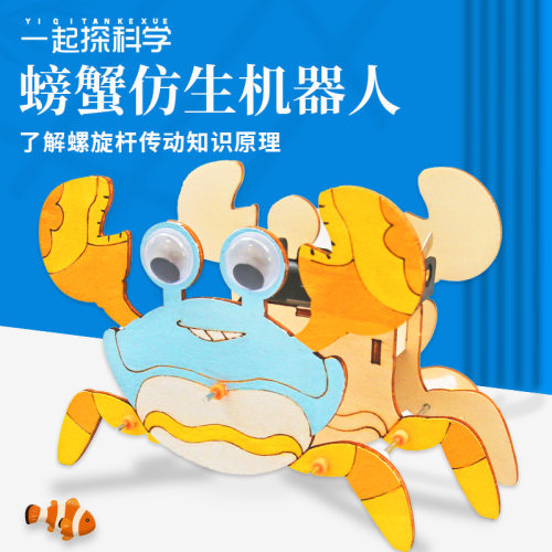 DIY仿生机械螃蟹材料包科学实验套装儿童手工玩具物理科技小制作