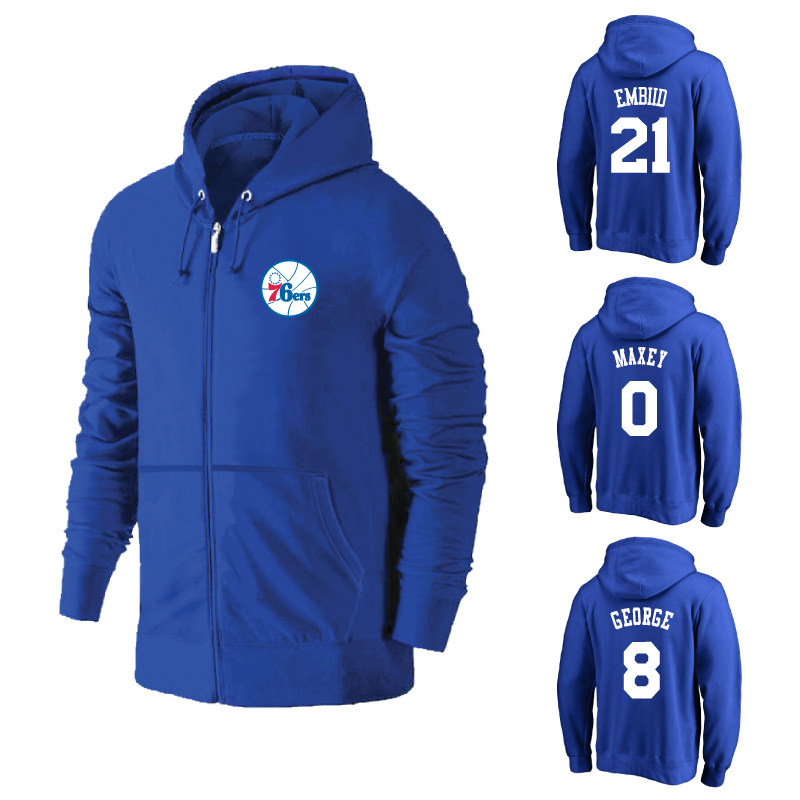 费城76人恩比德马克西乔治艾弗森球衣拉链卫衣外套篮球运动帽衫