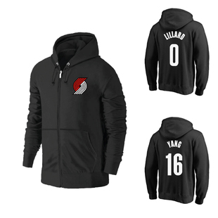 开拓者杨翰森利拉德球衣训练服加厚保暖连帽拉链卫衣开衫外套帽衫