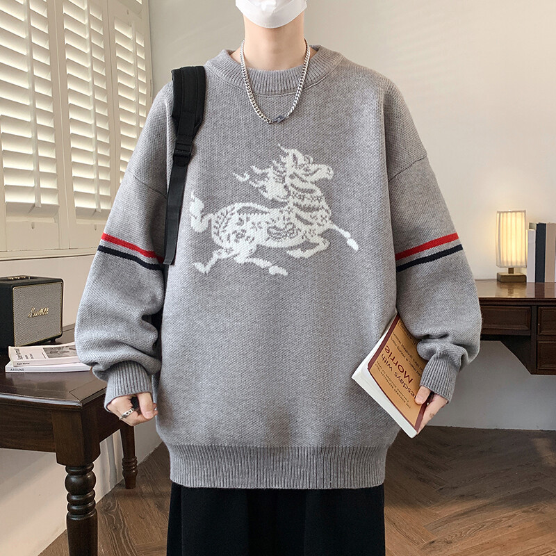 极客--【港风】中国红秋冬青少年毛衣男潮流针织衫-9867-P55-