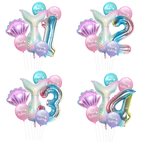 美人鱼公主数字气球链套装女孩