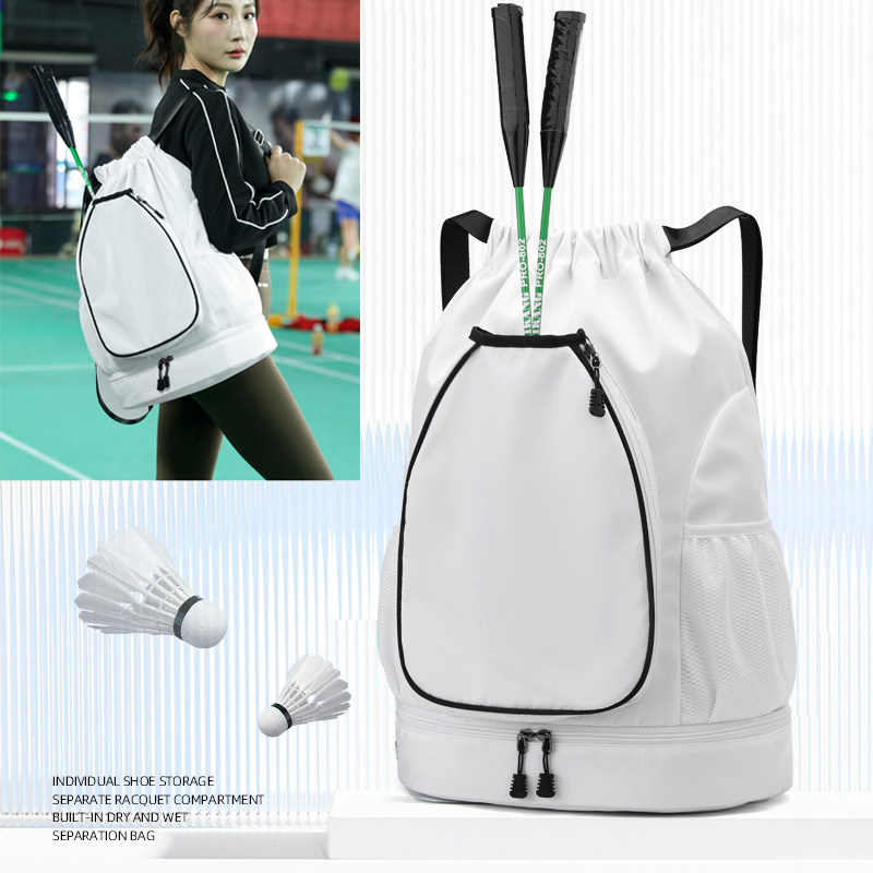 新款羽毛球拍包双肩背包大容量抽绳运动网球包便携式收纳鞋袋男女