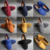 透气2025新款 磨砂真皮豆豆鞋 牛皮系带休闲男鞋 春夏季 一脚蹬懒人鞋