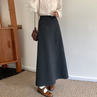 深灰毛呢a字半身裙女26春季高腰显瘦百搭休闲裙挺括加厚呢子长裙