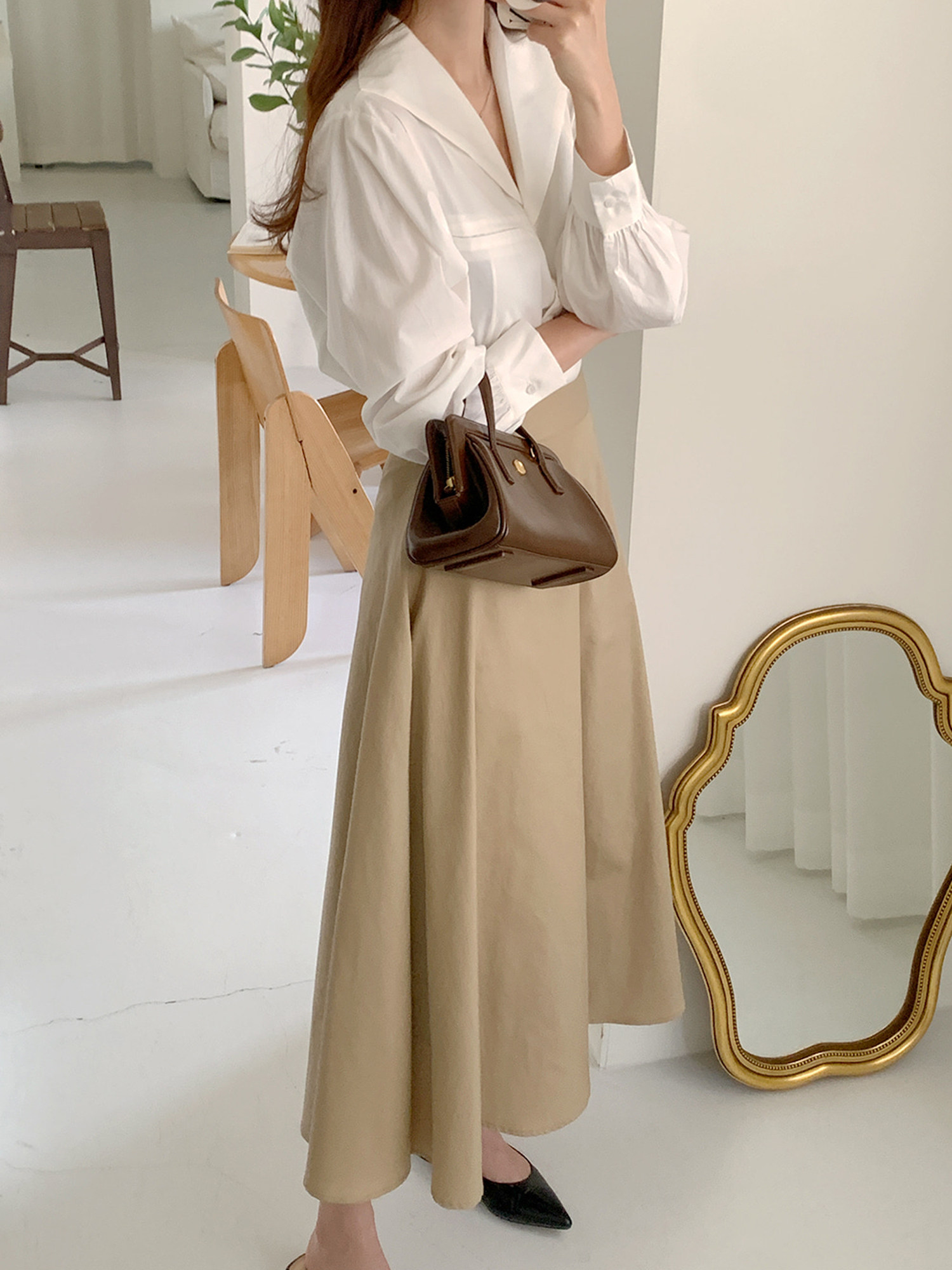 卡其伞裙半身裙女2026新款a字裙半裙小个子梨形长裙可系腰带大码