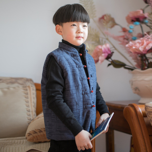 玛瑙扣 上衣国学服装 中式 汉服唐装 传统对襟棉马甲 童装 玉想童装