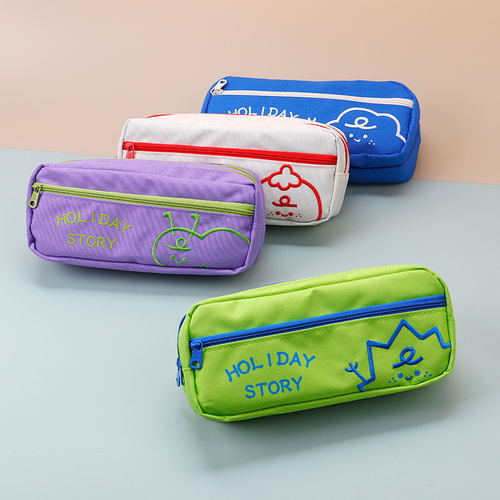 青壹坊小草派对大容量方形笔袋牛津布文具袋ins风学生可爱收纳袋