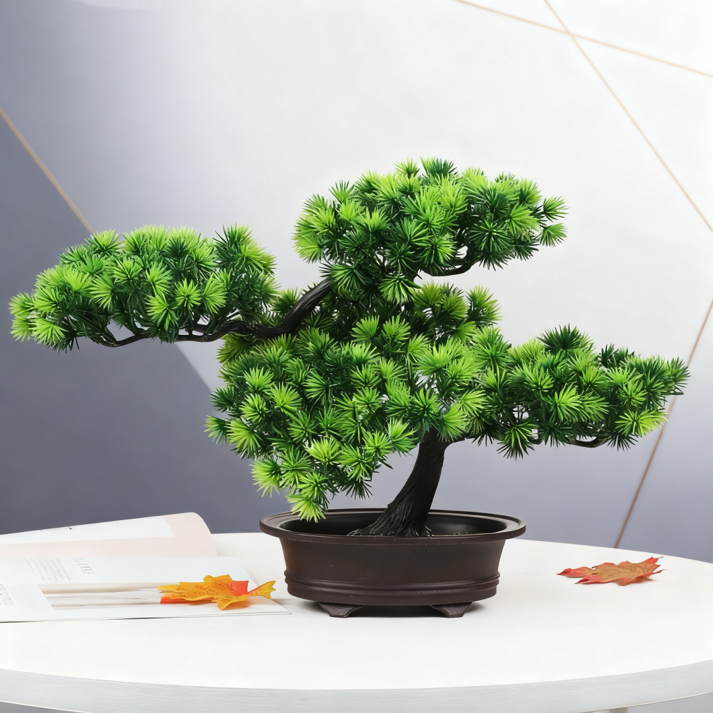 仿真绿植松树迎客松罗汉松盆景新中式客厅玄关茶几酒柜装饰品摆件