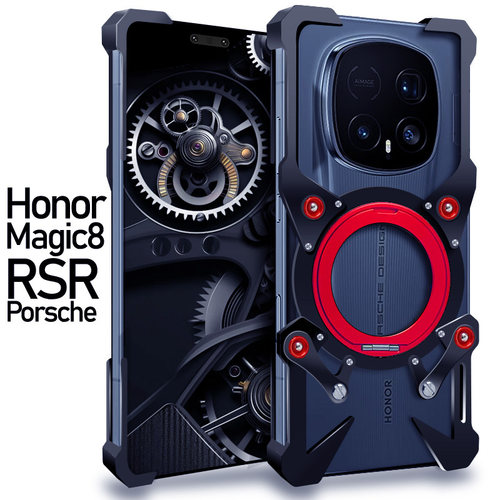 适用于荣耀Magic8RSR保时捷金属手机壳铝合金保护套防摔机械磁吸支架隐形旋转挂绳透气散热硬外壳个性简约厚