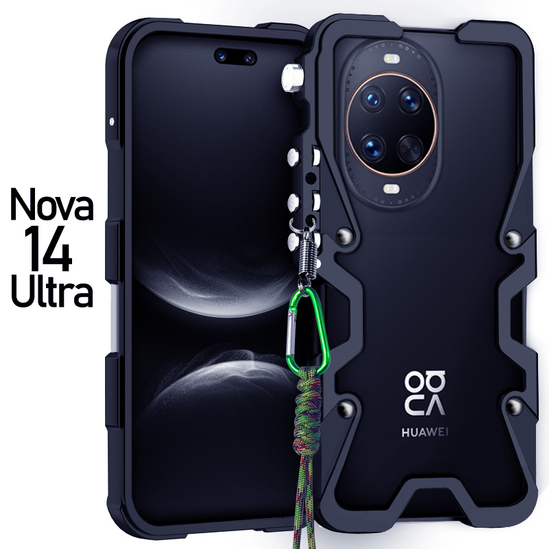 适用于华为nova14Ultra金属边框式手机壳防摔nova14Pro铝合金保护套挂绳中框包边简约机械臂镂空散热潮男加厚