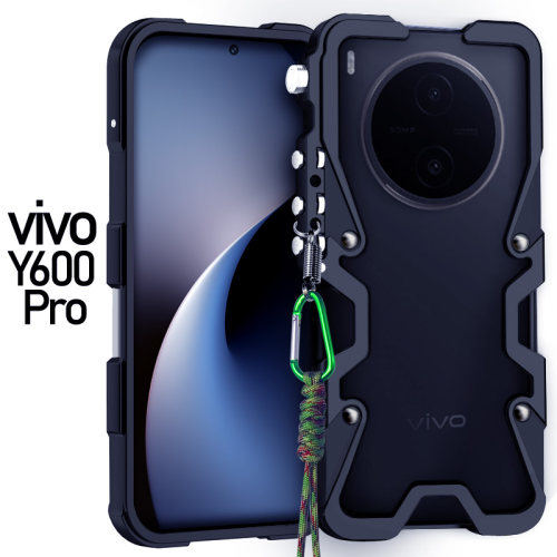 适用于vivoY600Pro金属边框式手机壳铝合金保护套硬外壳机械臂螺丝挂绳镂空简约透气散热防摔厚男个性包边男