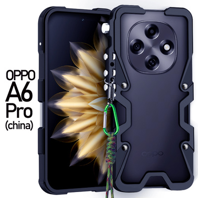 适用于OPPOA6Pro金属边框式手机壳防摔A6GT铝合金保护套机械臂复古挂绳镂空透气散热硬外壳简约潮男个性加厚