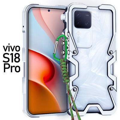 适用于vivoS18Pro金属边框式手机壳S17e铝合金保护套S16硬外壳S15机械臂防摔个性挂绳复古散热加厚新款潮男女