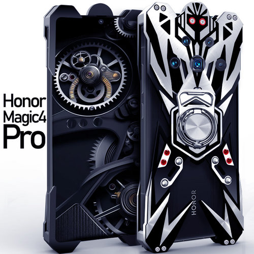 适用于荣耀Magic4Pro金属手机壳防摔Magic4至臻版铝合金保护套磁吸支架指环机械硬外壳机械镂空加厚潮男帅