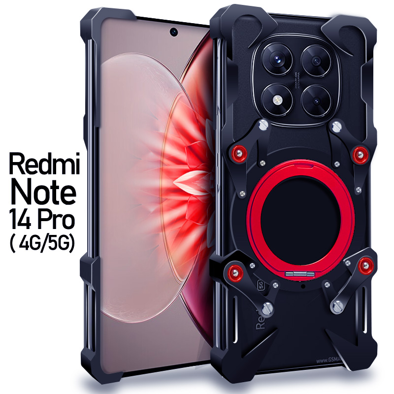 适用于红米Note14Pro+金属手机壳Note13铝合金保护套NOTE12R齿轮旋转支架NOTE11E硬外壳散热透气防摔新款潮男
