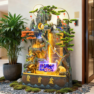 大型假山流水喷泉摆件聚宝盆客厅鱼缸户外酒店阳台落地景观水幕墙