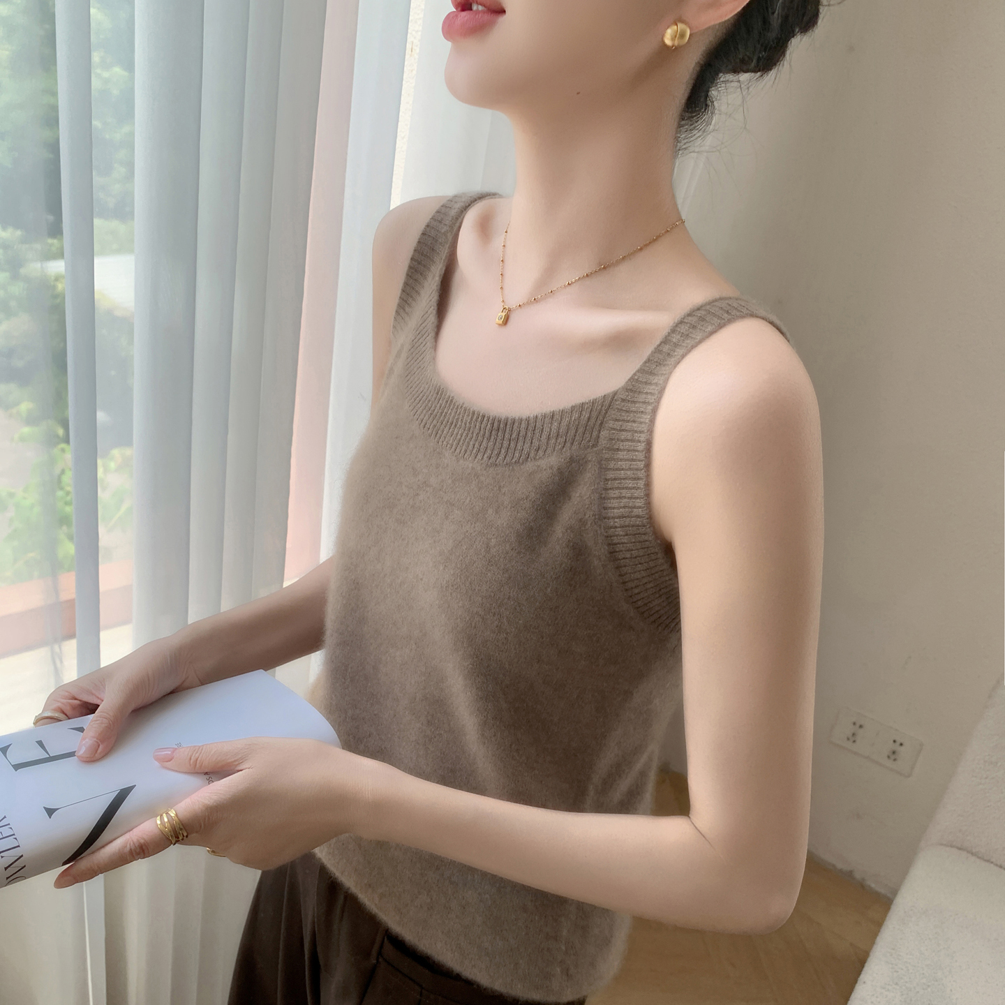 超软糯无袖100%纯山羊绒吊带背心