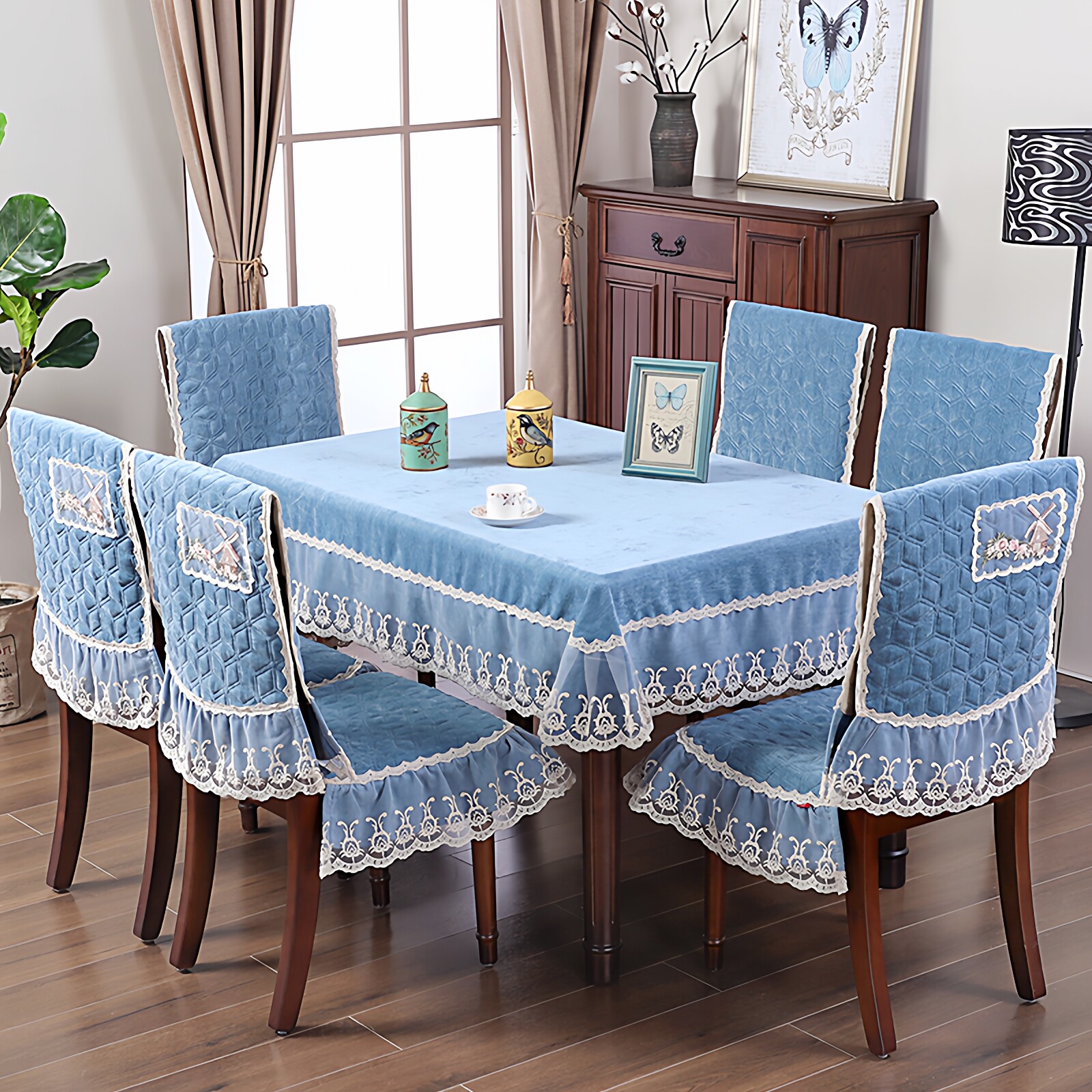 秋冬加厚雪尼尔桌布布艺餐桌布餐桌椅子套罩椅垫套装家用欧式加大