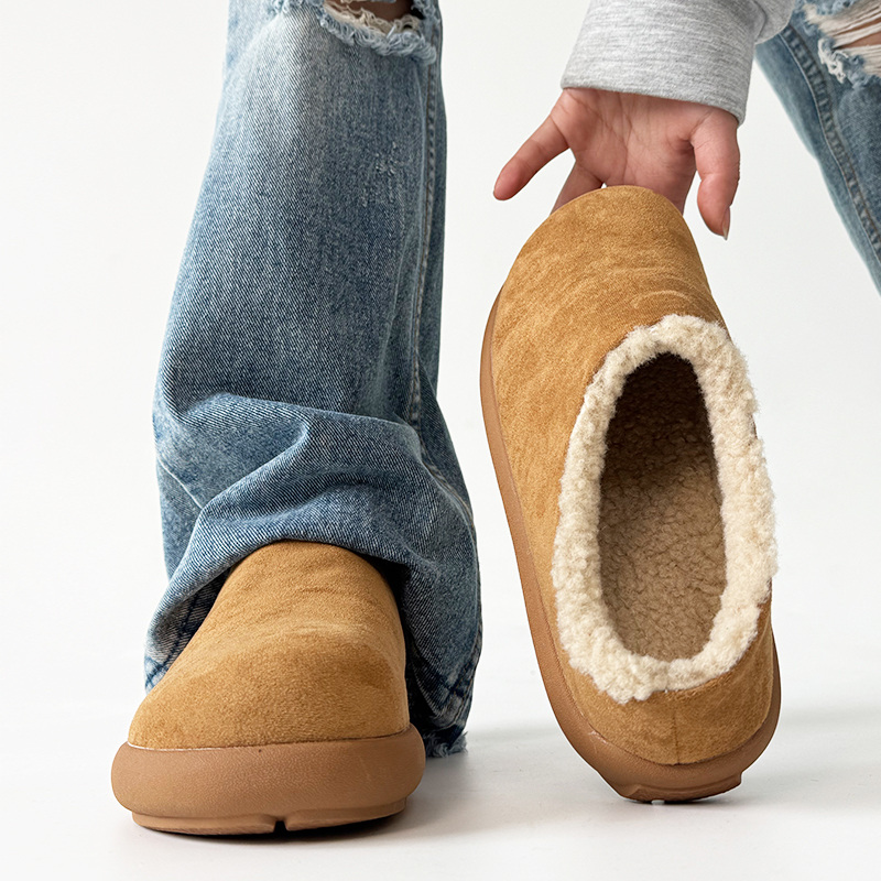 小土豆加绒勃肯ins风雪地靴包头拖鞋男女款冬季新款穆勒鞋毛毛鞋