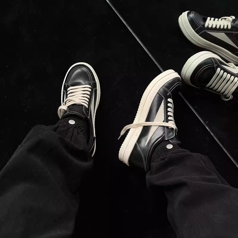 牛皮暗黑RO侵权款主线新款男2025厚底黑白时尚情侣休闲低帮板鞋女,流行男鞋,时尚休闲鞋,淘宝优惠券,粉丝福利购,淘宝优惠卷
